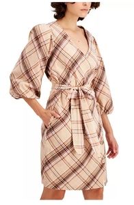INTERNACIONAL CONCEPTS  PLAID BELTED DRESS